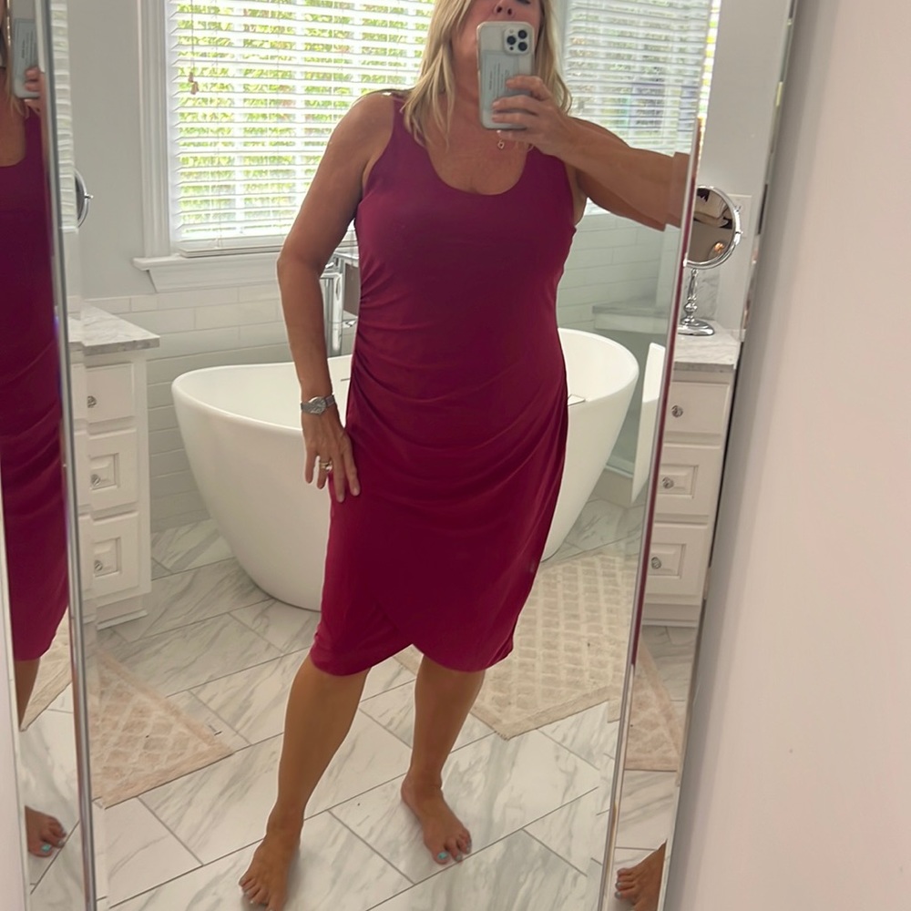 Cranberry red tank dress with gathered side